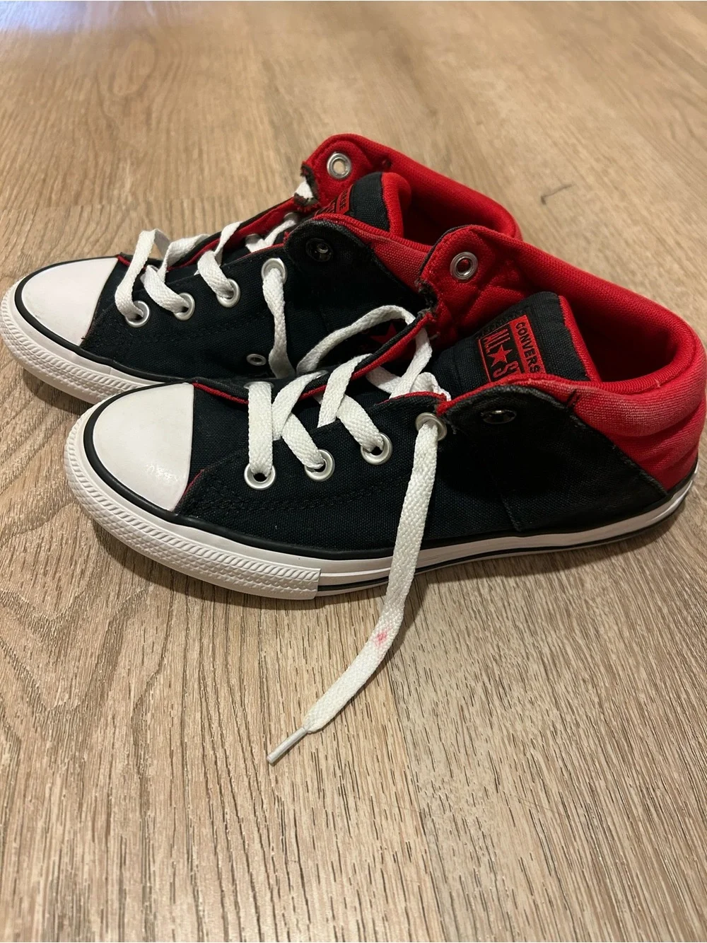 Converse Kids Black and Red High Top Sneakers